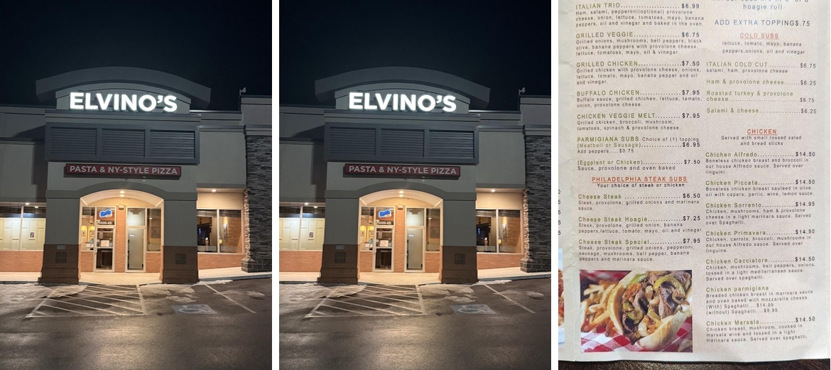Elvino's Pasta and NY-Style Pizza Menu